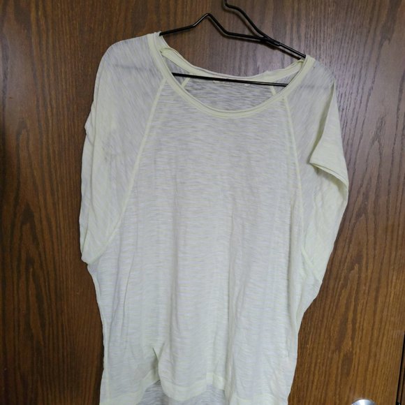 WE THE FREE Women's Lemon Lime Sheer Striped Short Sleeve Jewel Neck Top L - Picture 4 of 16